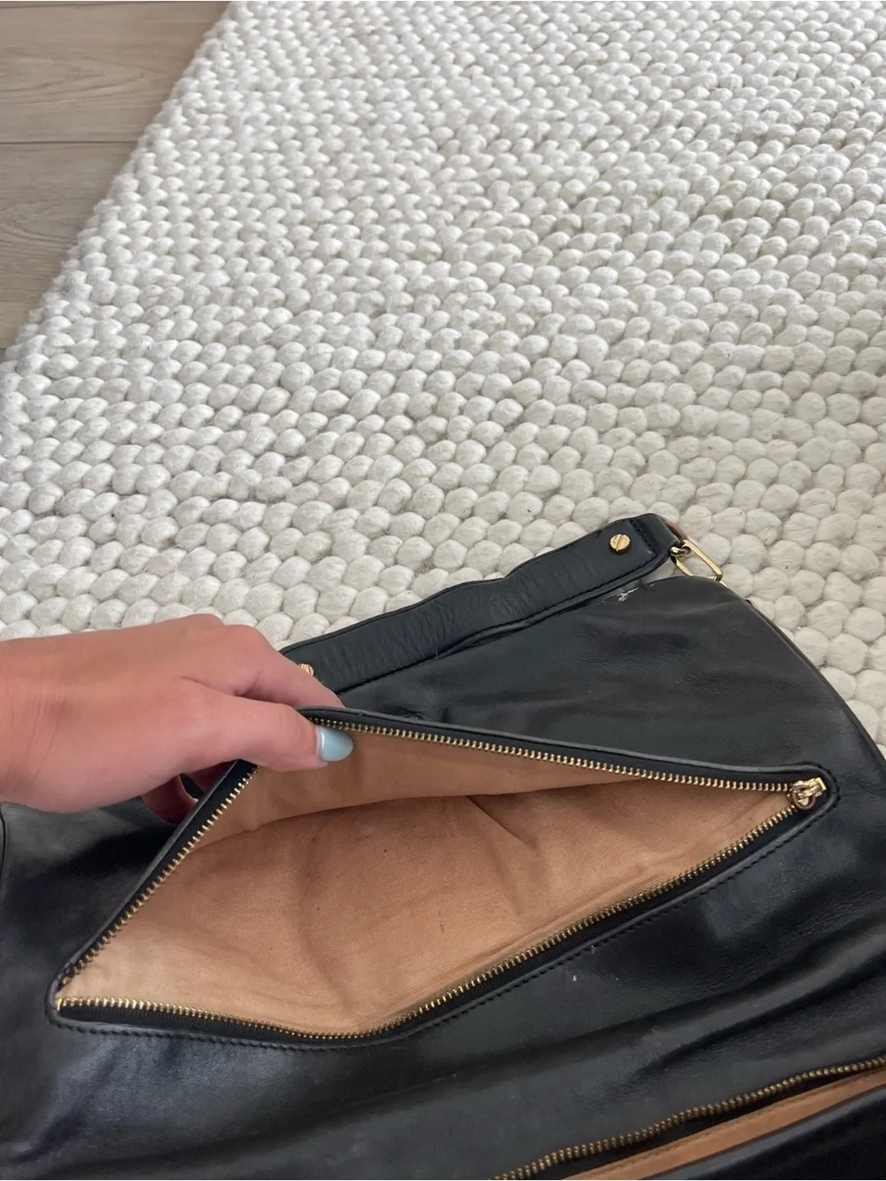 Tory Burch Black Leather Shoulder Bag with Gold Logo Medallion